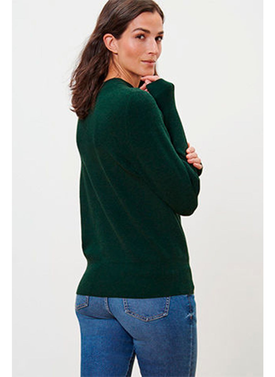 Tchibo - Women Crew Neck Long Sleeve Textured Sweater, Dark Green - Image 1