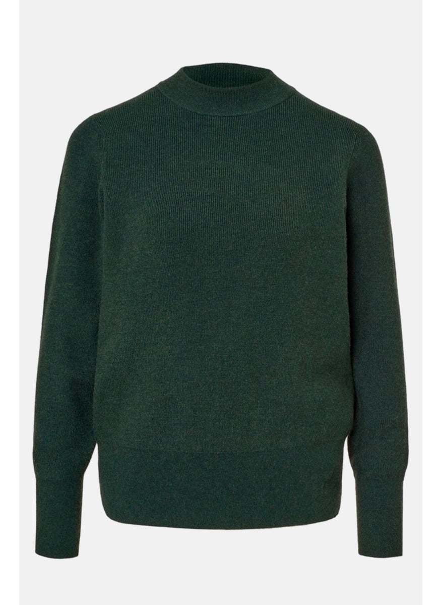 Tchibo - Women Crew Neck Long Sleeve Textured Sweater, Dark Green - Image 1