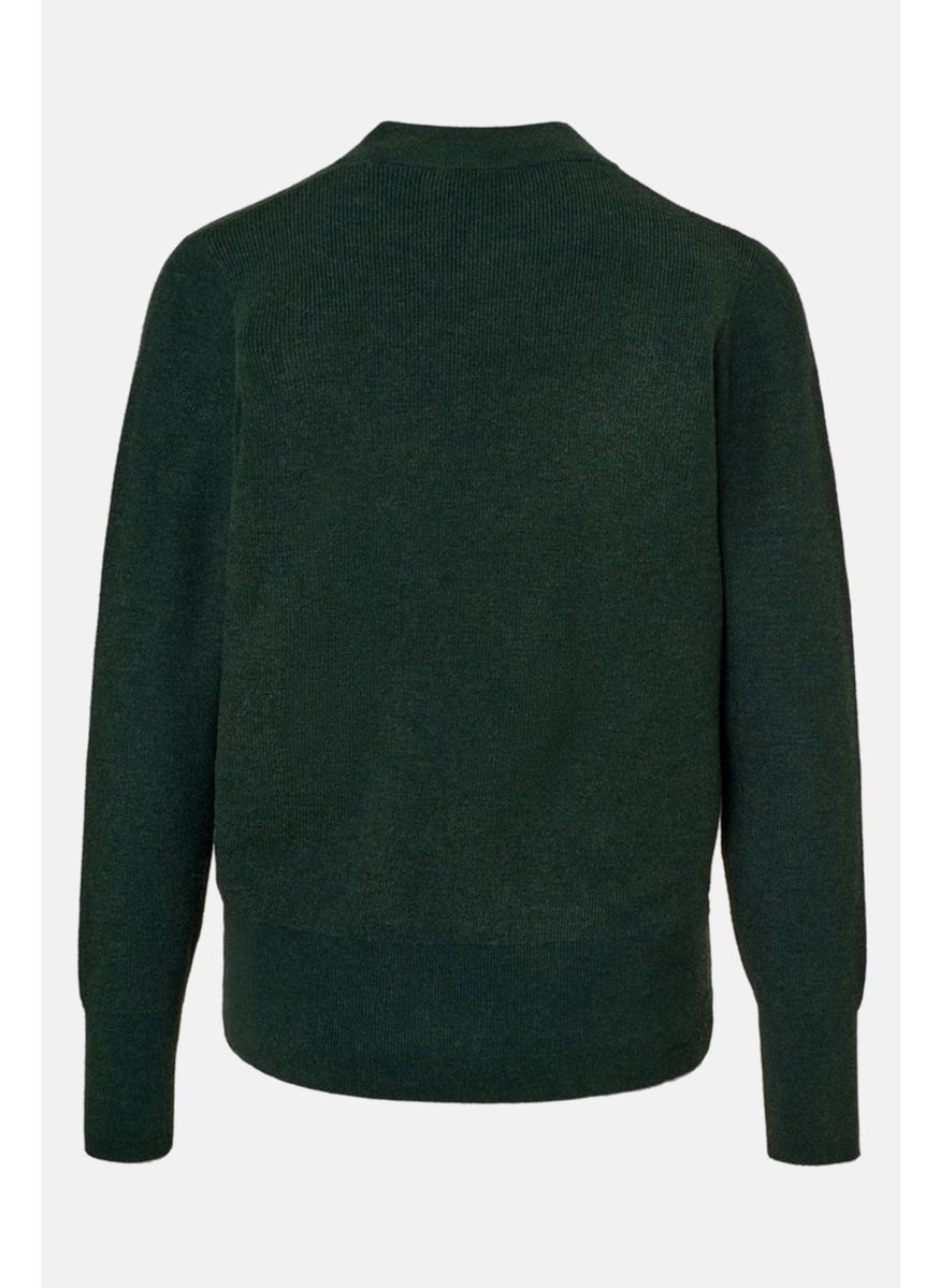 Tchibo - Women Crew Neck Long Sleeve Textured Sweater, Dark Green - Image 1