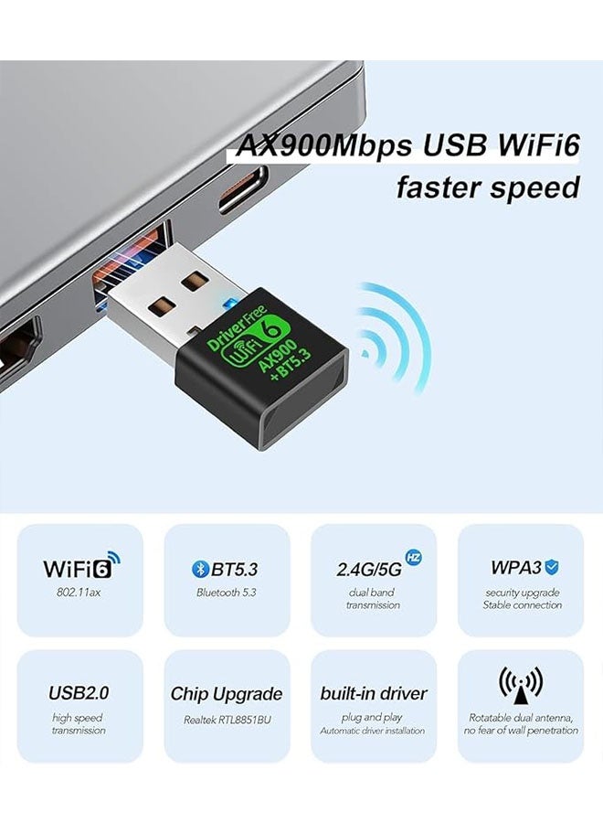 Bluetooth Wireless Mini WiFi 6 USB Adapter, Dual Band 5GHz 600Mbps + 2.4GHz 286Mbps,USB Wireless Adapter for Desktop PC Laptop,Support Windows 11/10/7 - Image 3