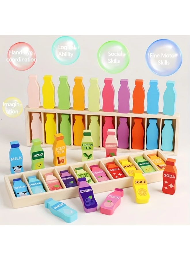 Solid Color Wooden Guess Bottle Game Color Matching Logic Training Interactive Toy - Image 5