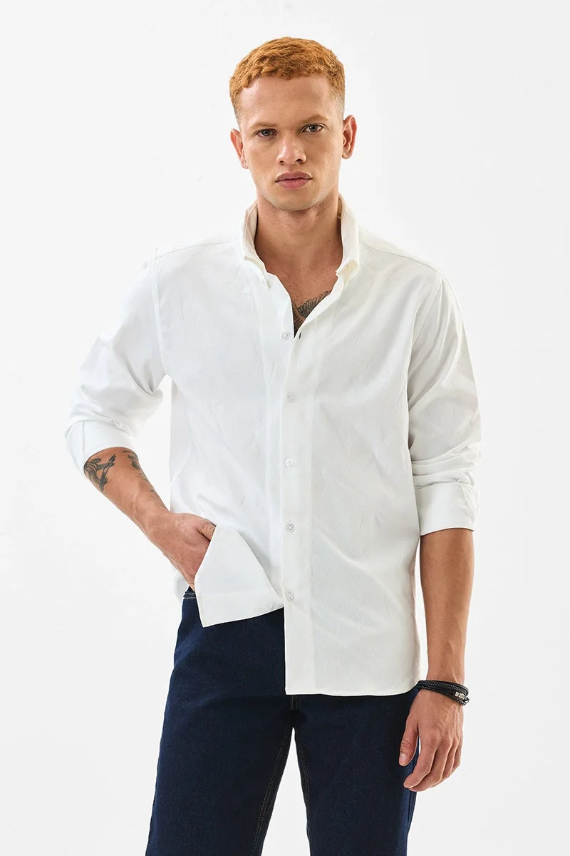 SNITCH White Textured Long Sleeve Slim Fit Formal Shirt