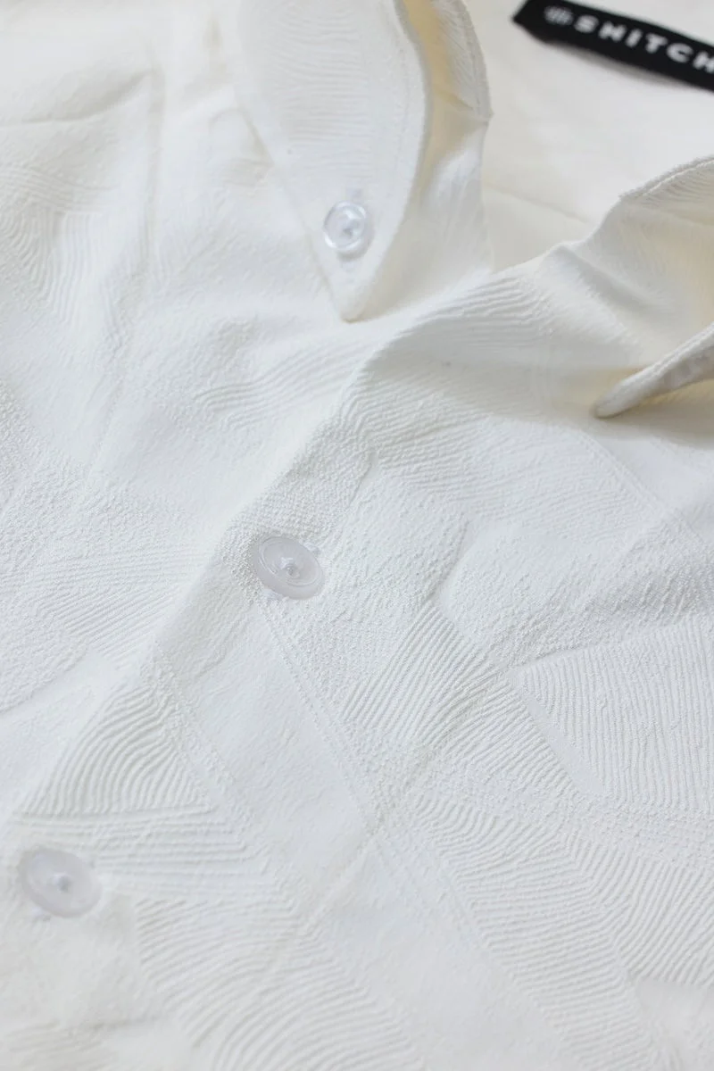 SNITCH White Textured Long Sleeve Slim Fit Formal Shirt