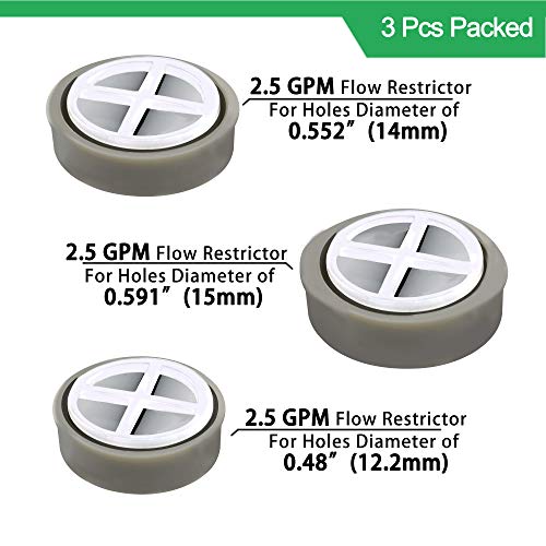 YOO.MEE 2.5 GPM Shower Flow Control Valve, Suitable for the Fixed Shower Head or Handheld Shower with the Holes Diameter of 0.552'' (14mm), or 0.591'' (15mm), or 0.48'' (12mm), 3 Pcs Packed - Image 2