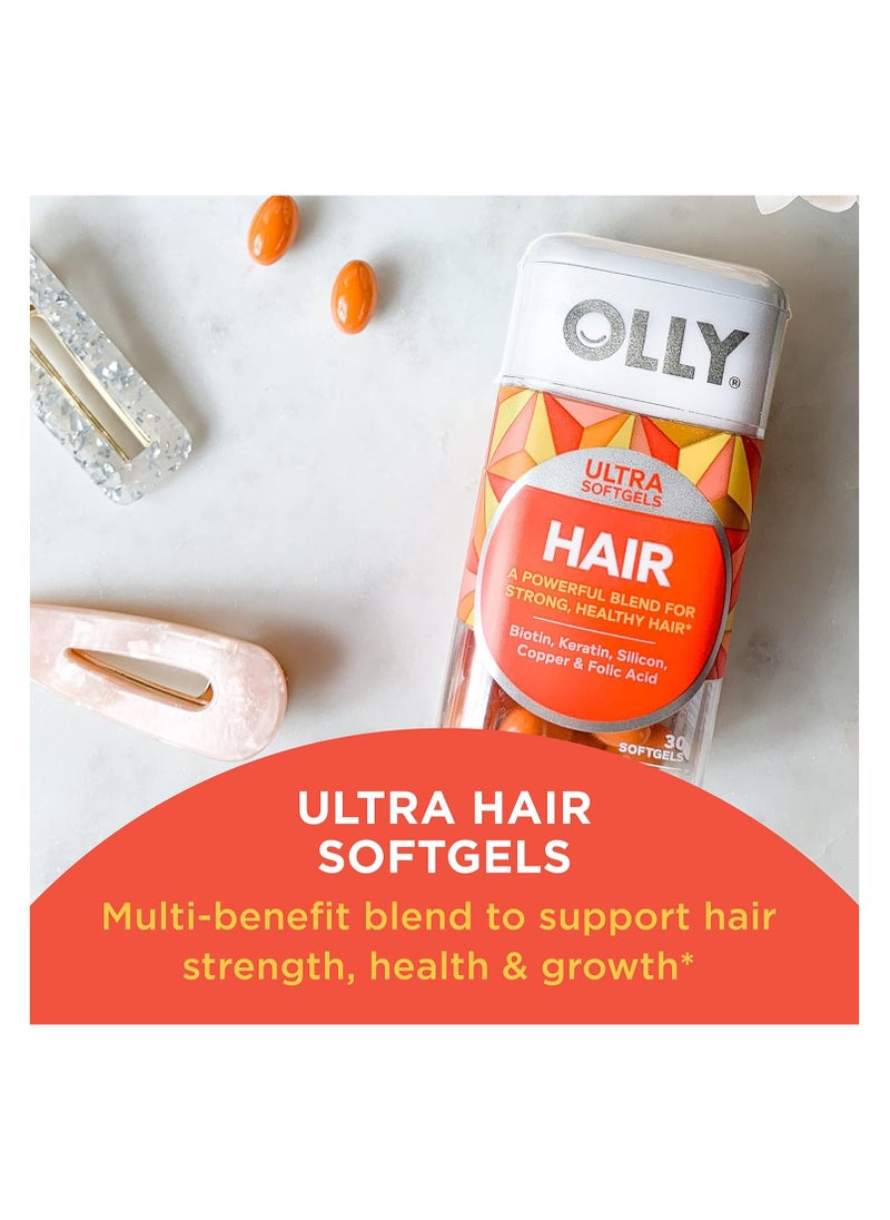 OLLY - Ultra Strength Hair Softgels, Supports Hair Health Biotin Keratin Vitamin D B12 Hair Supplement 30 Day Supply 30 Count (Packaging May Vary) - Image 1