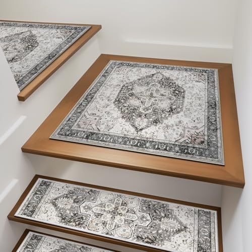 OJIA Stair Treads Carpet for Wooden Steps NonSlip Landing Mat Stair Rug with Rubber Backing Soft Stair Runner Safety Rugs for Family Absorbent Washable 31x31 inch Carpet for Stairs - Image 1