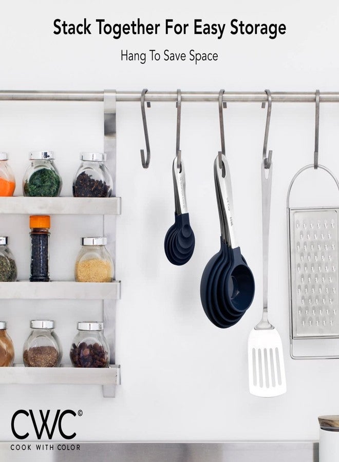 كوك ويذ كولرز طقم أكواب وملاعق قياس من COOK WITH COLOR، بمقابض من الفولاذ المقاوم للصدأ، طقم قياس مطبخ متداخل، طقم أكواب قياس السوائل، 12 قطعة من الفولاذ المقاوم للصدأ، لون كحلي - Image 3