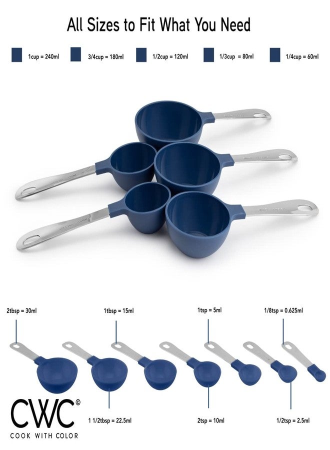 كوك ويذ كولرز طقم أكواب وملاعق قياس من COOK WITH COLOR، بمقابض من الفولاذ المقاوم للصدأ، طقم قياس مطبخ متداخل، طقم أكواب قياس السوائل، 12 قطعة من الفولاذ المقاوم للصدأ، لون كحلي - Image 4