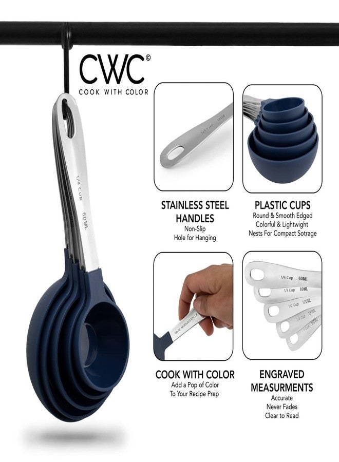 كوك ويذ كولرز طقم أكواب وملاعق قياس من COOK WITH COLOR، بمقابض من الفولاذ المقاوم للصدأ، طقم قياس مطبخ متداخل، طقم أكواب قياس السوائل، 12 قطعة من الفولاذ المقاوم للصدأ، لون كحلي - Image 2