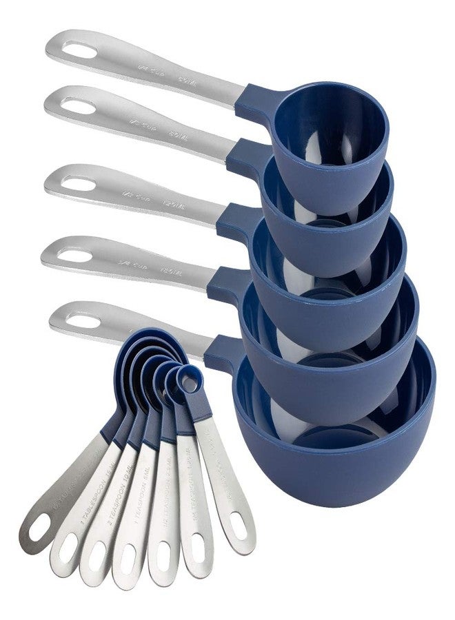 كوك ويذ كولرز طقم أكواب وملاعق قياس من COOK WITH COLOR، بمقابض من الفولاذ المقاوم للصدأ، طقم قياس مطبخ متداخل، طقم أكواب قياس السوائل، 12 قطعة من الفولاذ المقاوم للصدأ، لون كحلي - Image 1