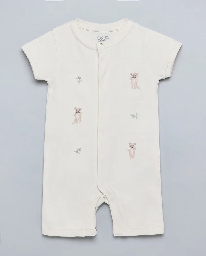 R&B Embroidered Rompers with Crew Neck and Short Sleeves