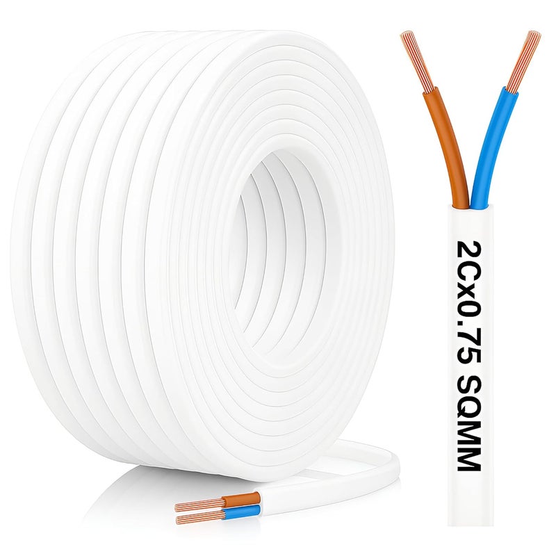 سلك مرن مسطح 2 نواة x 0.75 مم² 70°C H05VV-F 100% نحاس أبيض – كابل كهربائي متين (10 متر) - Image 1