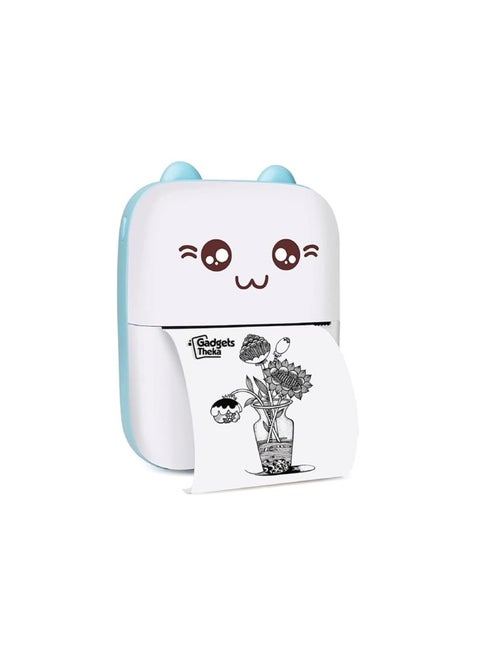 BT Instant Printing, Mini Bluetooth Thermal Printer, Inkfree Printer, Black & White Thermal Printer, Portable Photo/Sketch/Text/Label Printer for Android & iOS System with Long Battery Life (Blue)