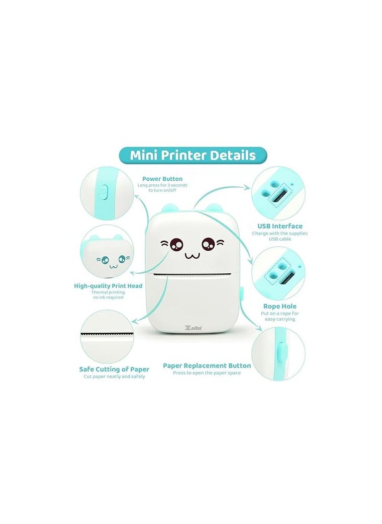 BT BT Instant Printing, Mini Bluetooth Thermal Printer, Inkfree Printer, Black & White Thermal Printer, Portable Photo/Sketch/Text/Label Printer for Android & iOS System with Long Battery Life (Blue)  - Image 2