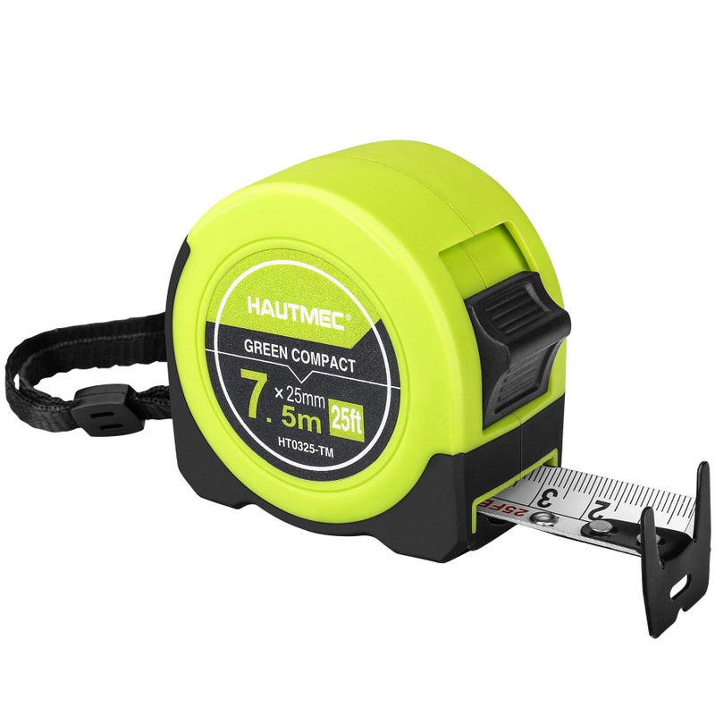 HAUTMEC Tape Measure 25ft with Dual Scale Metric and Imperial 1/8 Fractions Measuring Tape Compact Economical for Home DIY Renovations Crafting Quick Fixes HT0325-TM - Image 1