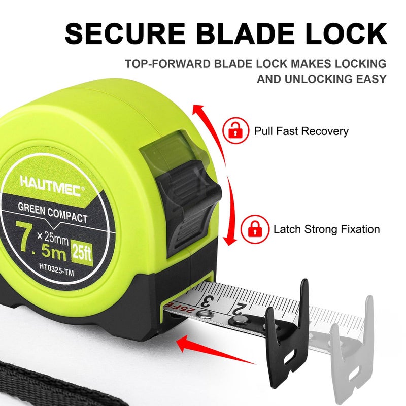 HAUTMEC Tape Measure 25ft with Dual Scale Metric and Imperial 1/8 Fractions Measuring Tape Compact Economical for Home DIY Renovations Crafting Quick Fixes HT0325-TM - Image 2