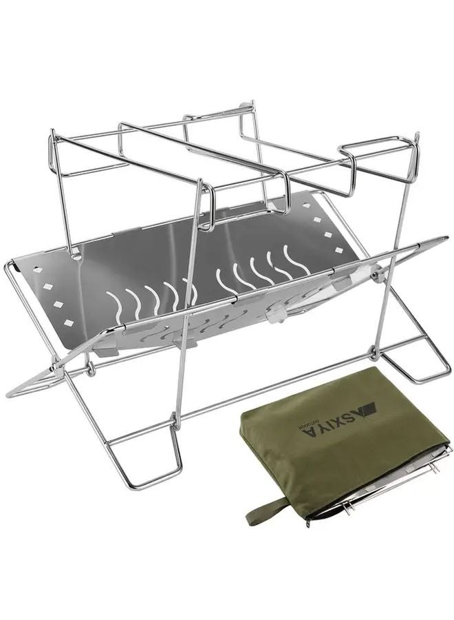 Loquat Heavy Duty Stainless Steel Folding BBQ Grill Stand With Lower Storage Shelf Portable - Image 1