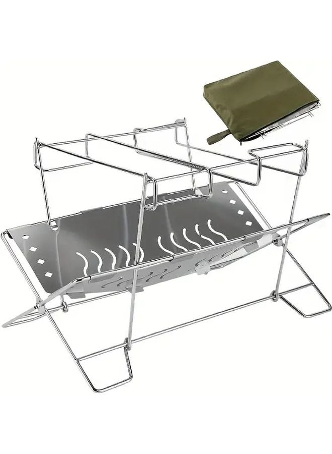 Loquat Heavy Duty Stainless Steel Folding BBQ Grill Stand With Lower Storage Shelf Portable - Image 2