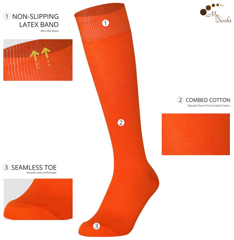 Mysocks جوارب ميسوك عالية الركبة برتقالية للنساء والرجال لزي الكوسبلاي مصنوعة من القطن الممشط بدون كعب طويلة برتقالية، 8-11 - Image 4