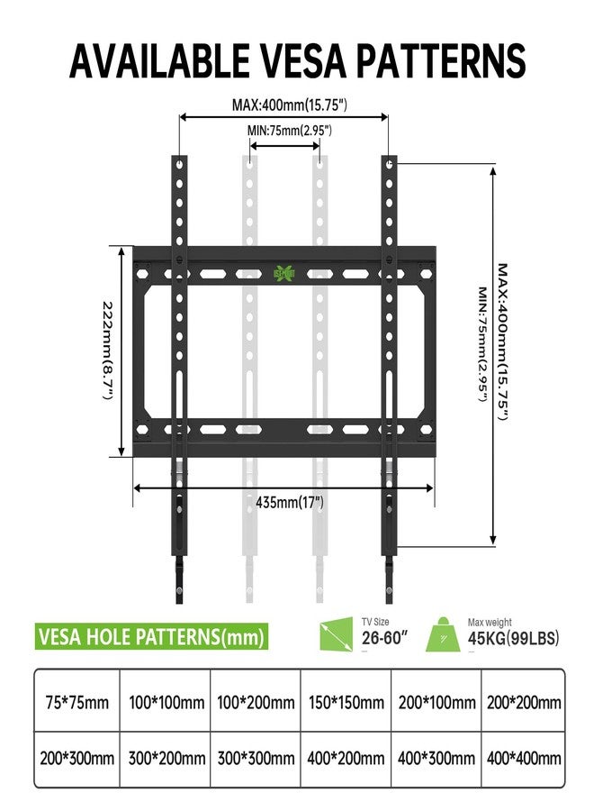 USX MOUNT Fixed TV Wall Mount with Low Profile for Most 26-55 Inch LED, LCD and Flat Screen TVs, TV Mount Bracket with VESA Up to 400x400mm and Weight Capacity 99lbs,and Space Saving TV Bracket - Image 3
