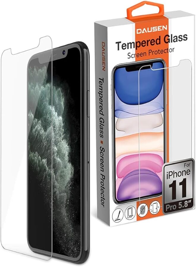 واقي شاشة زجاجي مقوى Dausen [Dopamine] 9H/HD لهاتف iPhone 11 Pro (5.8 بوصة)، رفيع ومتين، يوفر حماية كاملة، مقاوم للخدش، شاشة فائقة الوضوح، تصميم ناعم الملمس بتقنية النانو