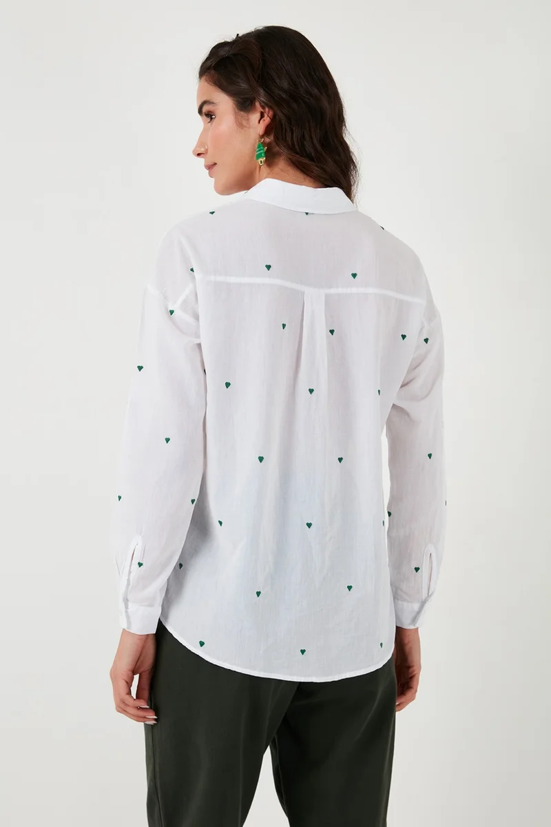 Lela Heart Embroidered 100% Cotton Pocket Regular Fit Shirt Women's Shirt 51430393