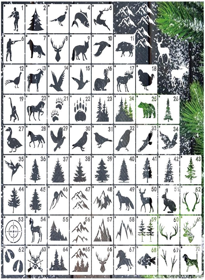 yhslmh 70pcs Wildlife Animal Stencils for Painting, Wood Burning, Nature Stencil Bear, Tree, Deer, Art Craft Canvas, Furniture Wall (70 Animal) - Image 1