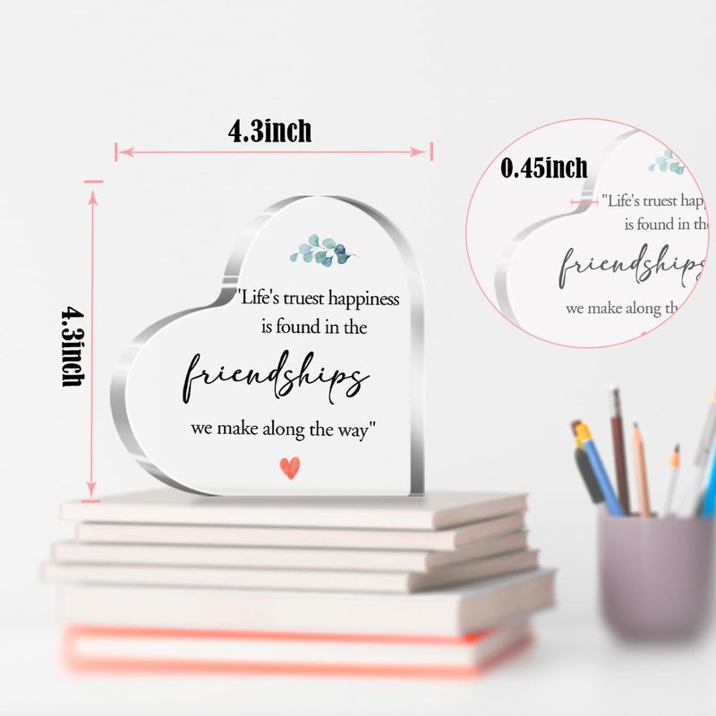 aPamr Gift for Friend Acrylic Heart Sign Friendship Gift for Woman Bestie Friend Coworker Birthday Going Away Retirement Life's Truest Happiness Sign Plaque Gift for Friendship Keepsake Desk Decor A549 - Image 3