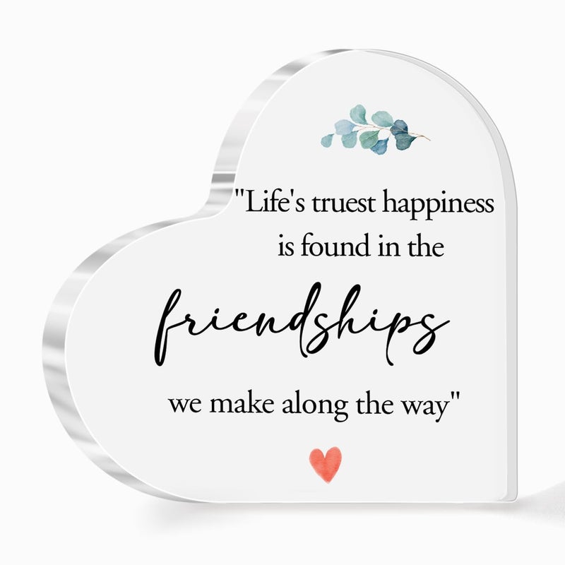 aPamr Gift for Friend Acrylic Heart Sign Friendship Gift for Woman Bestie Friend Coworker Birthday Going Away Retirement Life's Truest Happiness Sign Plaque Gift for Friendship Keepsake Desk Decor A549 - Image 1