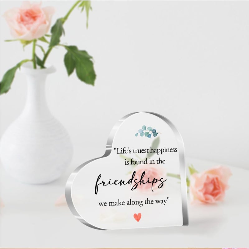 aPamr Gift for Friend Acrylic Heart Sign Friendship Gift for Woman Bestie Friend Coworker Birthday Going Away Retirement Life's Truest Happiness Sign Plaque Gift for Friendship Keepsake Desk Decor A549 - Image 5