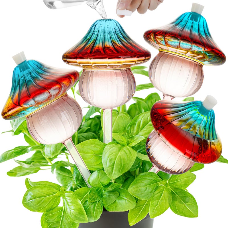 Kaimfdg 11 oz Large Plant Watering Globes Mushroom, Gradient Color Glass Watering Bulbs, Self Watering Planter Insert, Self Watering Globes - Vacation Plant Watering Devices for Travel (Large 4-Pack) - Image 1