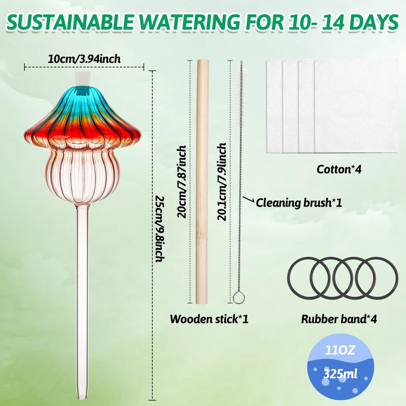 Kaimfdg 11 oz Large Plant Watering Globes Mushroom, Gradient Color Glass Watering Bulbs, Self Watering Planter Insert, Self Watering Globes - Vacation Plant Watering Devices for Travel (Large 4-Pack) - Image 3