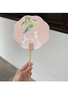 Elegant Ancient Chinese Style Paper Fan Womens Hanfu Dance Fan Moon Rabbit Design Long Handle Group Fan Unisex Traditional Art Baika Ancient Style-Jingui Yutu Orange