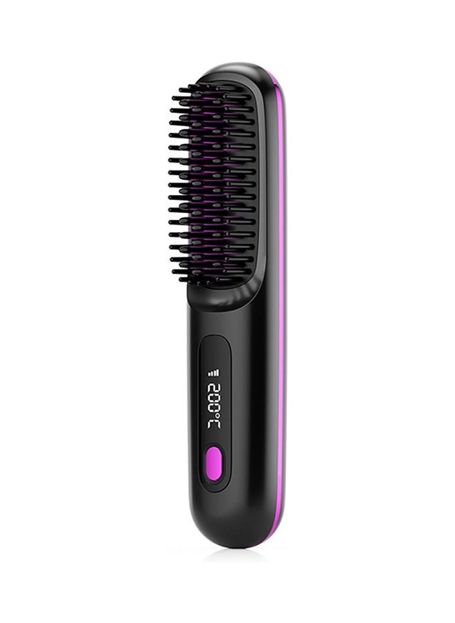 Hihonor Cordless Hair Straightener Brush, USB Rechargeable 4000mAh Straightening Brush for Travel Mini Curling Iron for Short Hair Negative Ion Anti-Scald Hot Comb Flat Iron 3 Temp-Settings, Black  - Image 1