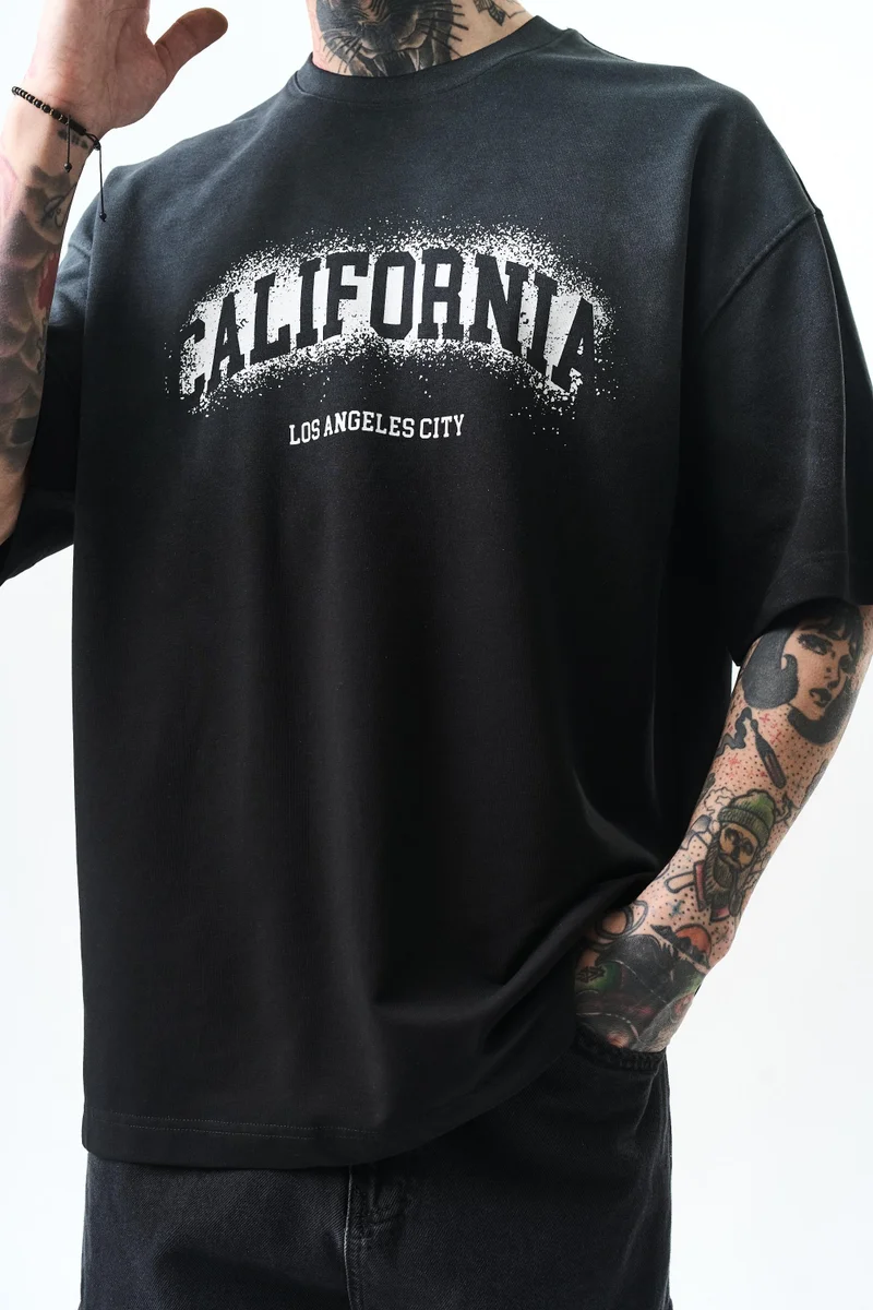 ريسباير تيشيرت رجالي كبير بطبعة كاليفورنيا أسود