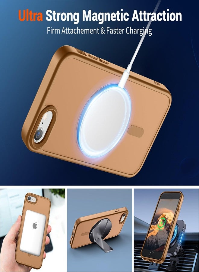 استلق جراب SUPFINE المغناطيسي لهاتف iPhone SE 2022 (الجيل الثالث)/2020 (الجيل الثاني)، وجراب iPhone 8 (متوافق مع MagSafe) (حماية من السقوط بمعايير عسكرية) جراب هاتف رفيع وشفاف غير لامع، بني - Image 5