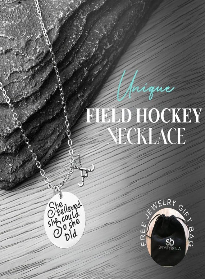 إنفينيتي كوليكشن آمنت بقدرتها ففعلت. قلادة هوكي الميدان • قلادة من الفولاذ المقاوم للصدأ محفورة مع تعليقة عصا الهوكي • هدية مجوهرات ملهمة للاعبين والمدربين والفرق - Image 5