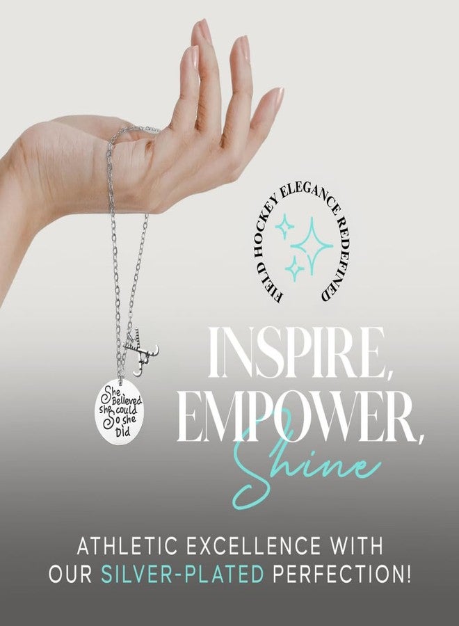 إنفينيتي كوليكشن آمنت بقدرتها ففعلت. قلادة هوكي الميدان • قلادة من الفولاذ المقاوم للصدأ محفورة مع تعليقة عصا الهوكي • هدية مجوهرات ملهمة للاعبين والمدربين والفرق - Image 2