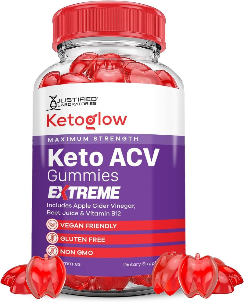 Justified Laboratories Keto Glow Keto ACV Gummies Extreme 2000MG Ketoglow Keto Gummies Apple Cider Vinegar Formulated with Pomegranate Beet Juice Powder B12 Vegan Non GMO 60 Gummys - Image 1