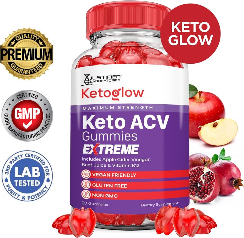 Justified Laboratories Keto Glow Keto ACV Gummies Extreme 2000MG Ketoglow Keto Gummies Apple Cider Vinegar Formulated with Pomegranate Beet Juice Powder B12 Vegan Non GMO 60 Gummys - Image 2