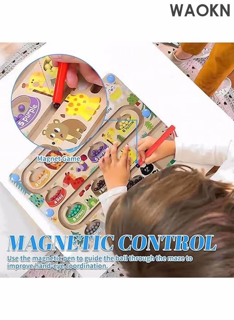 دبليو أيه أو كي أن متاهات الحروف المغناطيسية، متاهات الألوان والأرقام المغناطيسية، أحجية مغناطيسية، لوحة أم مغناطيسية، متاهات ألوان مغناطيسية للأطفال، أولاد وبنات، يتعلمون الخطوات، العد، فرز الألوان. - Image 2