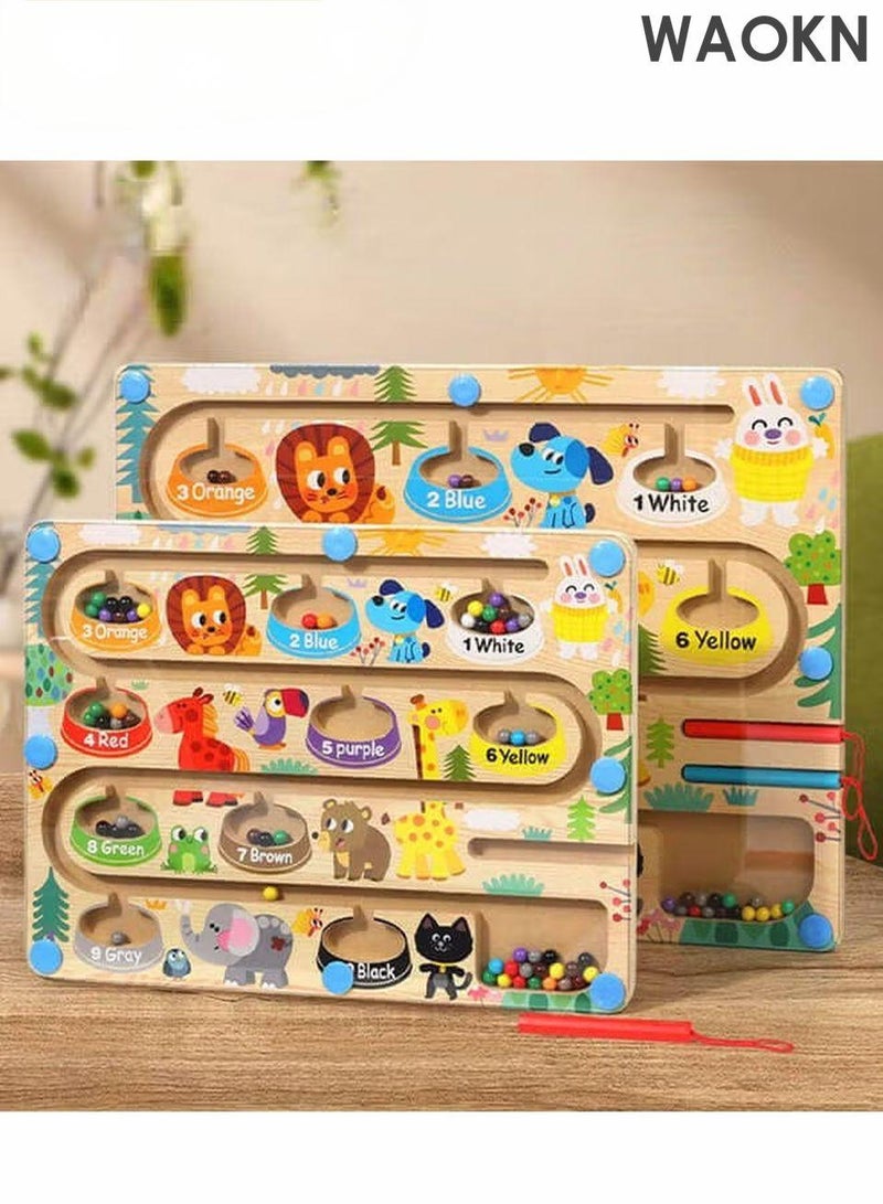 دبليو أيه أو كي أن متاهات الحروف المغناطيسية، متاهات الألوان والأرقام المغناطيسية، أحجية مغناطيسية، لوحة أم مغناطيسية، متاهات ألوان مغناطيسية للأطفال، أولاد وبنات، يتعلمون الخطوات، العد، فرز الألوان. - Image 1