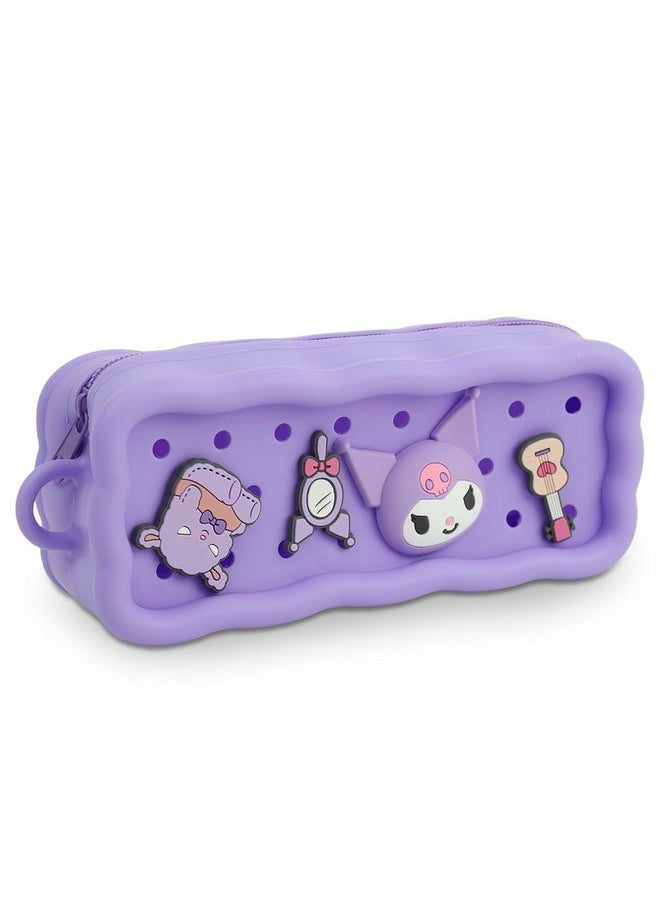 Climberty Climberty® School Pencil Pouch for Kids Kawaii Sanrio Kuromi Silicone for Girls DIY Purple Silicone Zipper Pouch with Kuromi Stationery Return Gifts for Kids, 21.5x6x8cm  - Image 1