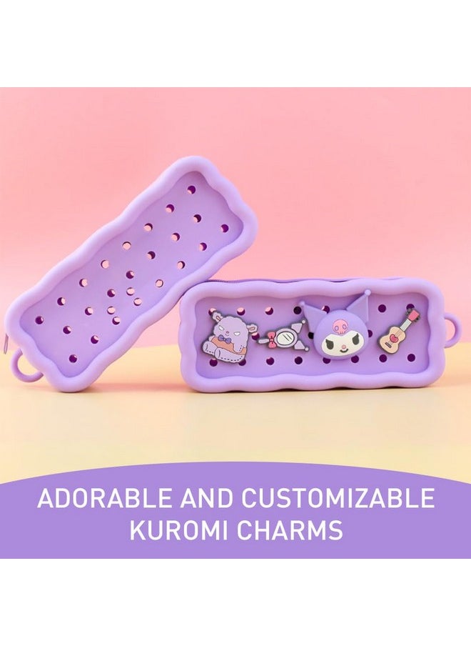 Climberty Climberty® School Pencil Pouch for Kids Kawaii Sanrio Kuromi Silicone for Girls DIY Purple Silicone Zipper Pouch with Kuromi Stationery Return Gifts for Kids, 21.5x6x8cm  - Image 5