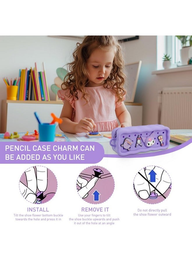 Climberty Climberty® School Pencil Pouch for Kids Kawaii Sanrio Kuromi Silicone for Girls DIY Purple Silicone Zipper Pouch with Kuromi Stationery Return Gifts for Kids, 21.5x6x8cm  - Image 4