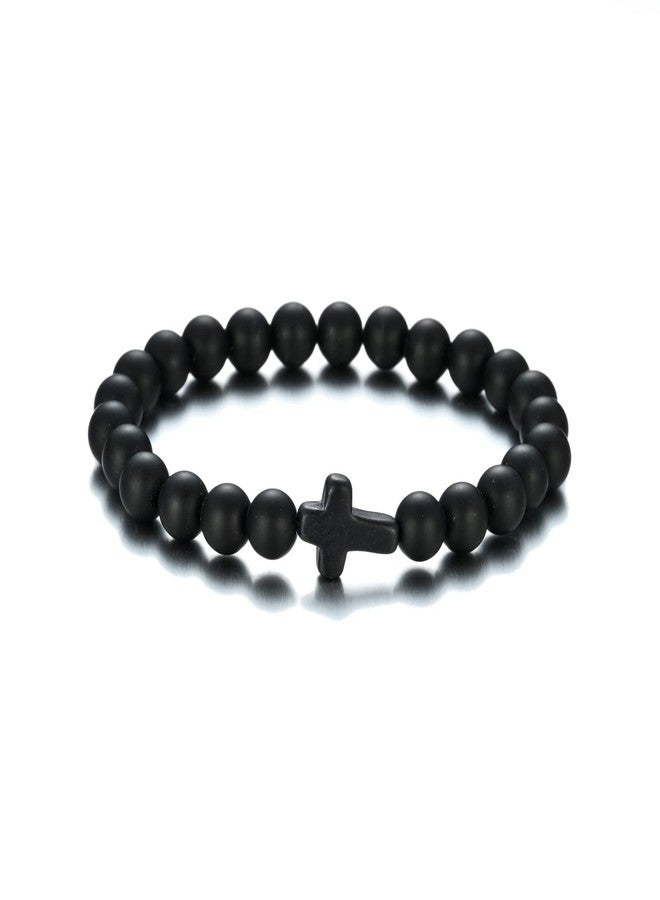 Softones 8mm Beads Cross Bracelets for Women Men Natural Stone Elastic Stretch Prayer Bracelet for Women Friendship Cross Gifts - Image 1