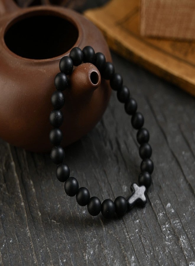 Softones 8mm Beads Cross Bracelets for Women Men Natural Stone Elastic Stretch Prayer Bracelet for Women Friendship Cross Gifts - Image 3