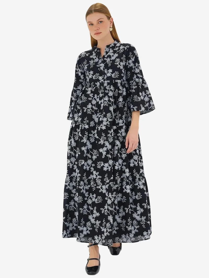 BIG DART BDART Flowering V-neck Maxi Dress with Three Quarter Sleeves
