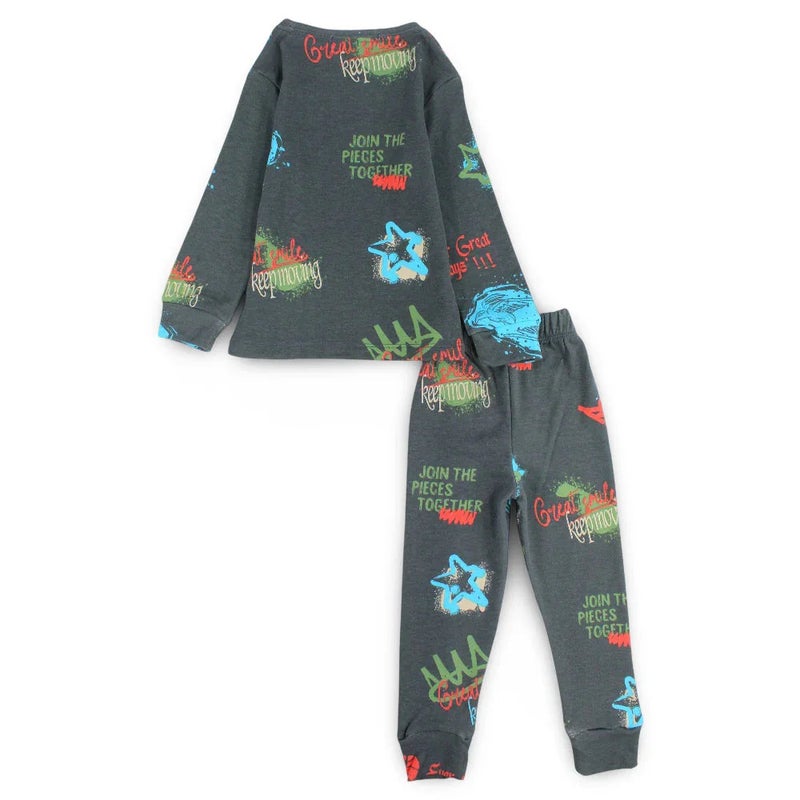 مارفي طقم حرارية للأولاد – رمادي بطبعة مرحة - Image 2