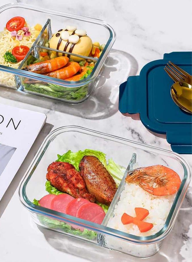 VOGMAX 3 Piece Microwaveable Glass Lunch Boxes Glass Bowls Microwave Heating High Borosilicate 1040ml, 680ml, 410ml with Storage Bag Borosilicate Glass blue - Image 3